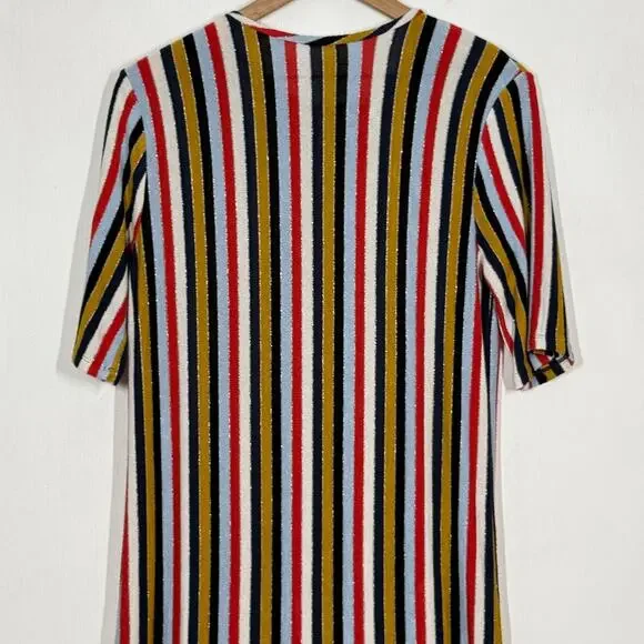 Zara Collection Midi Dress Womens Large Multicolor Metallic Striped Short Sleeve - Picture 5 of 8